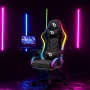 Scaun gamer RGB LED - cu cotiere, perna - negru