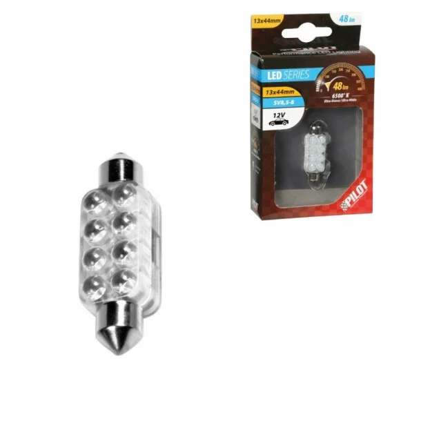 Bec tip LED 12V sofit cu 8 leduri 13x44mm SV8,5-8 1buc -Alb Y