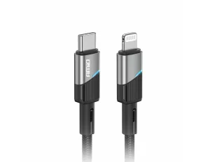 Cablu de date si incarcare USB Type-C la tip Lightning, 20W, 100cm, cu LED, FullLINK Amio, Negru