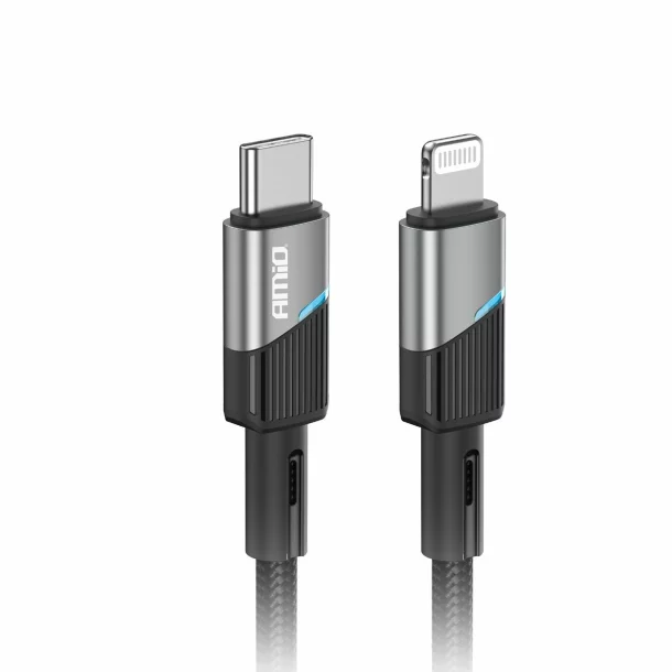 Data and charging cable USB Type-C to Lightning type, 20WA, 100cm, with LED, FullLINK Amio, Black