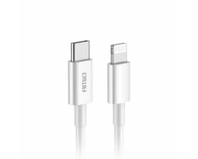 Cablu de date si incarcare USB Type-C la tip Lightning, 20W, 100cm, FullLINK Amio, Alb