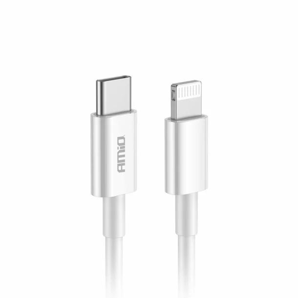 Cablu de date si incarcare USB Type-C la tip Lightning, 20W, 100cm, FullLINK Amio, Alb