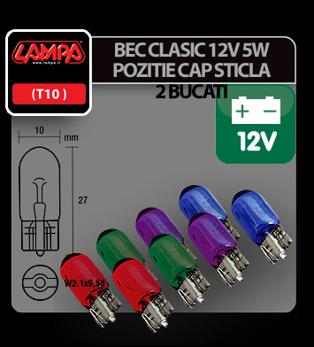 12V Wedge base lamp - (W5W) - 5W - W2,1x9,5d - 2 pcs - D/Blister - Red -  Cridem