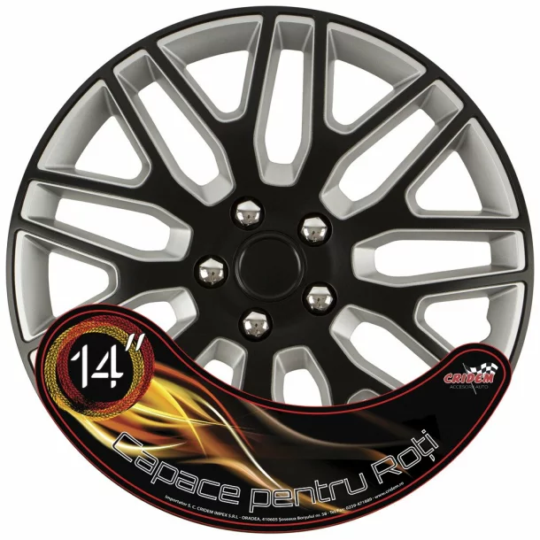 Set capace roti auto Cridem Dakar NC 4buc - Negru/Argintiu - 14&#039;&#039; - Resigilat-Resigilat,